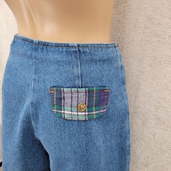 Not Guilty Vintage 90s Denim and Green Plaid Mini Skort Shorts + Skirt Grunge - Picture 6 of 13